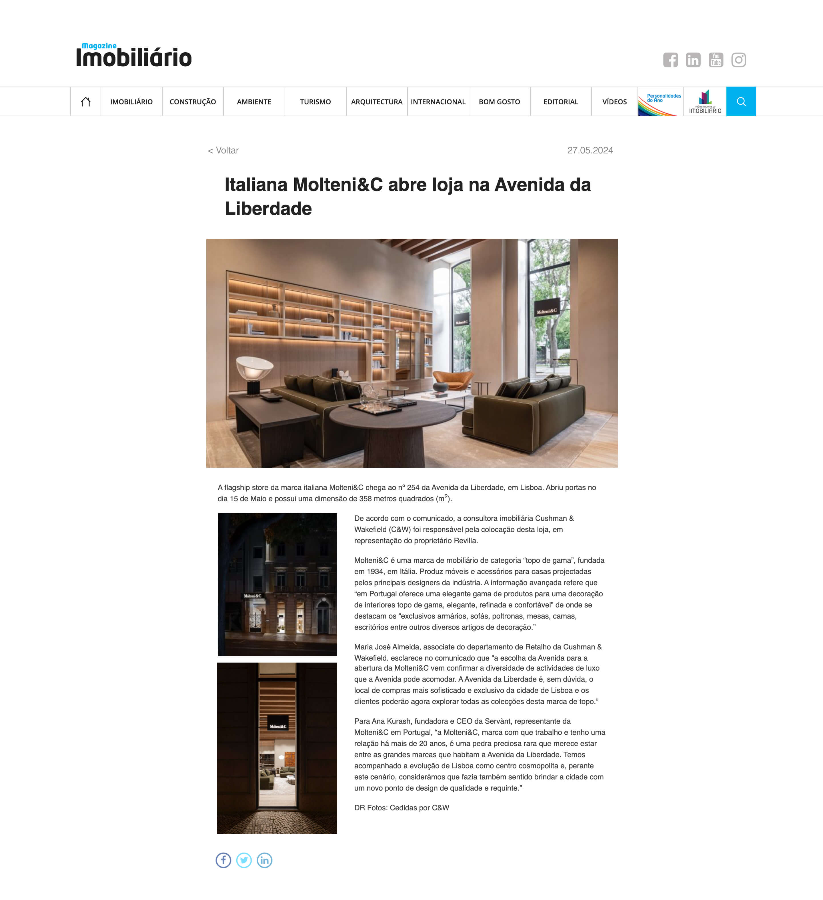 Daily Interior article - Molteni&C inaugurates the new Flagship Store in Lisbon